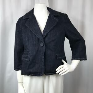 Talbots Dark Wash Denim Single Button Blazer Floral Print Button Close